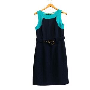 Milly Sleeveless Sheath Dress Navy Blue Teal Size 6
